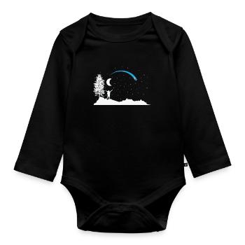 Sternschnuppe mit Mond am Himmel - Baby Bio-Langarm-Body - Schwarz - Vorne
