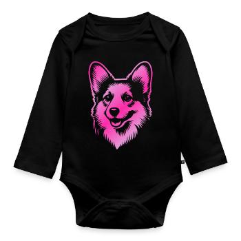 Corgi dessin tête de chien rose - Body Bébé bio manches longues - noir - Devant