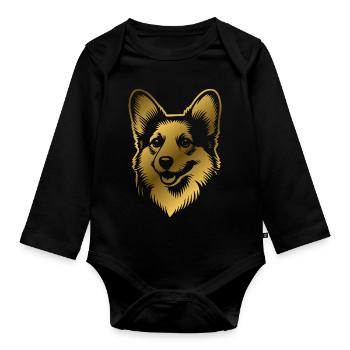 Corgi dessin tête de chien or - Body Bébé bio manches longues - noir - Devant