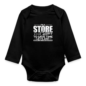 Je suis caissière de magasin pour gagner du temps Je ne me trompe jamais - Body Bébé bio manches longues - noir - Devant