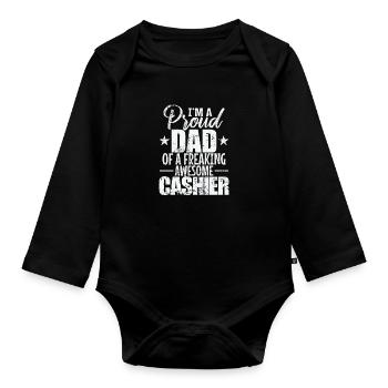 I'm a proud Dad of a freaking awesome Cashier - Organic Longsleeve Baby Bodysuit - black - Front