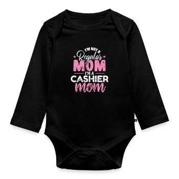Je ne suis pas une maman ordinaire, je suis une maman caissière - Body Bébé bio manches longues - noir - Devant