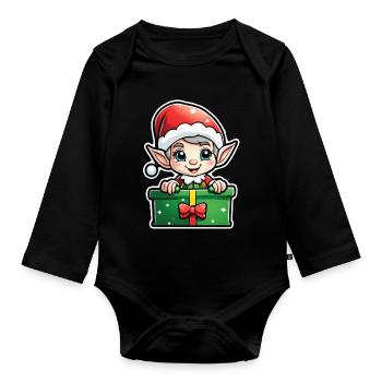 Elf Christmas Elf Gift Elf - Organic Longsleeve Baby Bodysuit - black - Front