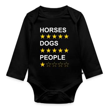 Horses Dogs People white - Organic Longsleeve Baby Bodysuit - black - Front