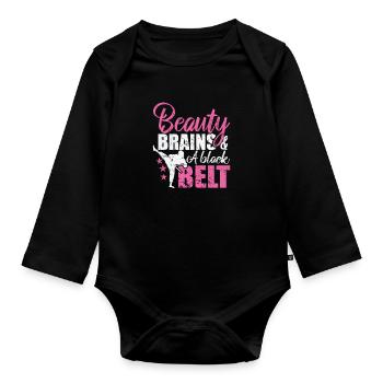 Beauty Brains and a Black Belt Taekwondo - Baby Bio-Langarm-Body - Schwarz - Vorne