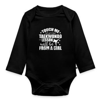 Touchez-moi et votre première leçon de taekwondo - Body Bébé bio manches longues - noir - Devant