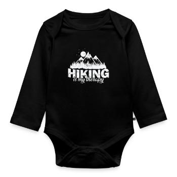 Hiking is my Therapy Natur - Organic Longsleeve Baby Bodysuit - black - Front