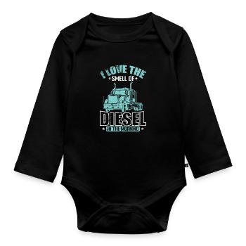 I love the Smell of Diesel Truck Driver - Organic Longsleeve Baby Bodysuit - black - Front