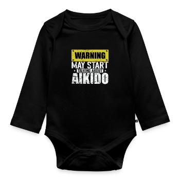 Attention peut commencer à parler de sport d’Aïkido - Body Bébé bio manches longues - noir - Devant
