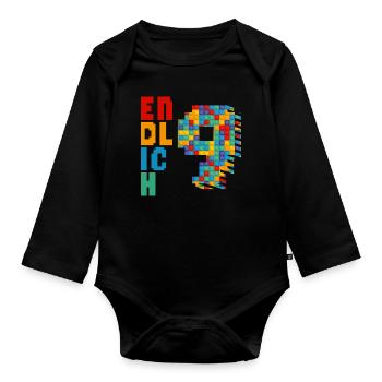 Endlich 9 Baustein - Baby Bio-Langarm-Body - Schwarz - Vorne