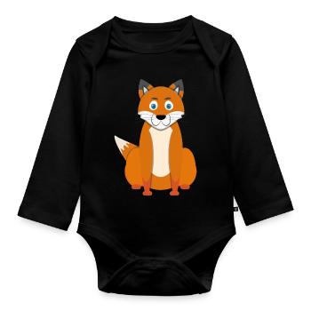 Karikatur Fuchs - Baby Bio-Langarm-Body - Schwarz - Vorne
