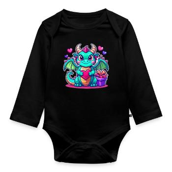 Farbenfroher Drache - Baby Bio-Langarm-Body - Schwarz - Vorne