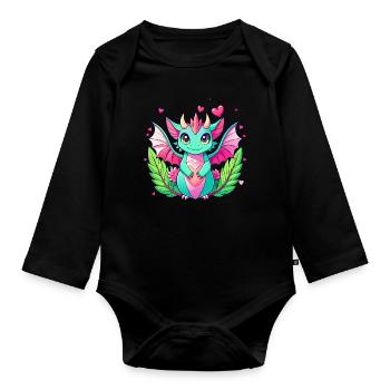 Dragon coloré - Body Bébé bio manches longues - noir - Devant
