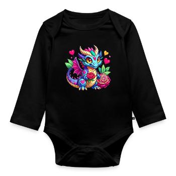 Colorful Dragon - Organic Longsleeve Baby Bodysuit - black - Front