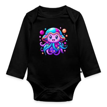 Méduse mignonne - Body Bébé bio manches longues - noir - Devant