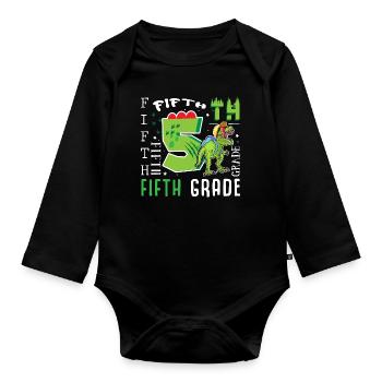 5. Klasse Dino T-Rex - Baby Bio-Langarm-Body - Schwarz - Vorne