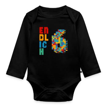 Endlich 6 Baustein - Baby Bio-Langarm-Body - Schwarz - Vorne