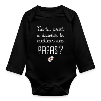 annonce grossesse papa enceinte futur papa maman - Body Bébé bio manches longues - noir - Devant