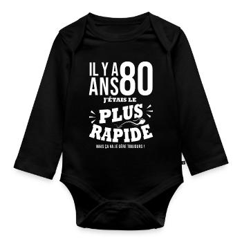 80 ans le plus rapide cadeau 80e anniversaire - Body Bébé bio manches longues - noir - Devant