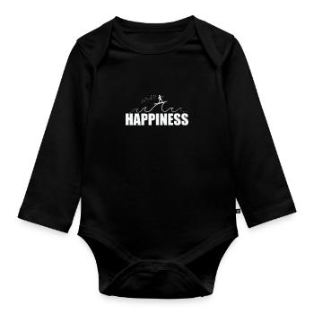 Happiness Surfing Surfing on Wave - Organic Longsleeve Baby Bodysuit - black - Front