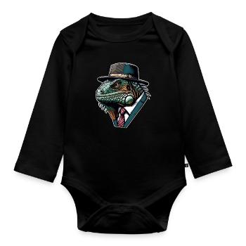 Leguan - Baby Bio-Langarm-Body - Schwarz - Vorne