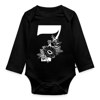 Number 7 Black Floral -7th Floral Anniversary - Organic Longsleeve Baby Bodysuit - black - Front