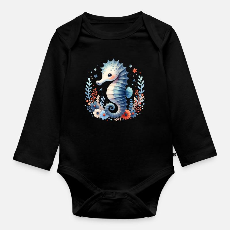 Seepferd Seepferdchen - Baby Bio-Langarm-Body - Schwarz
