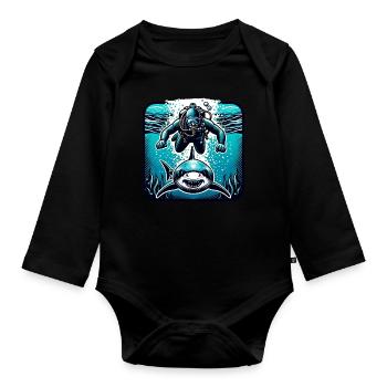 Diving Divers - Organic Longsleeve Baby Bodysuit - black - Front