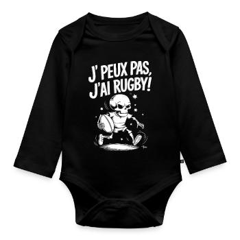 J' peux pas j'ai Rugby ! - Body Bébé bio manches longues - noir - Devant