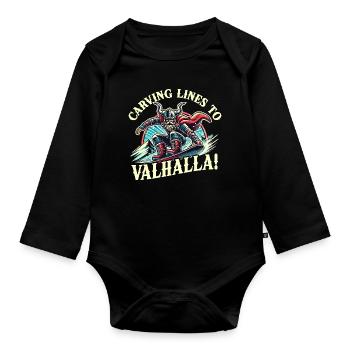 Carving Lines To Valhalla Viking Snowboard Odin - Baby Bio-Langarm-Body - Schwarz - Vorne