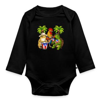 Puerto Rico Fiesta - Baby Bio-Langarm-Body - Schwarz - Vorne