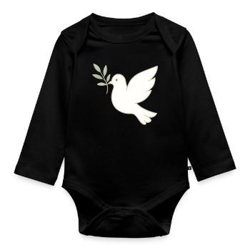 Dove of peace with olive branch - Organic Longsleeve Baby Bodysuit - black - Front