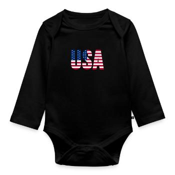 USA Amerika Amerikaner - Baby Bio-Langarm-Body - Schwarz - Vorne