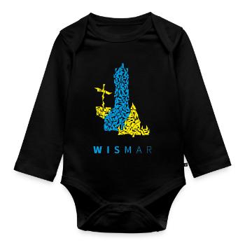 Wismar triangle Illustration bleu jaune - Body Bébé bio manches longues - noir - Devant