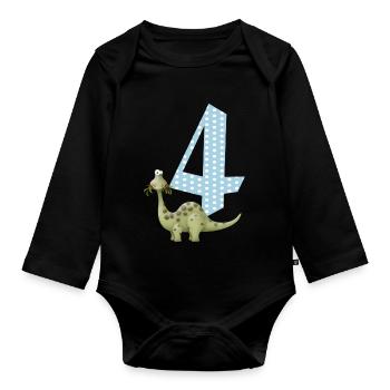 Birthday Number 4 Dino Dinosaur boy - Organic Longsleeve Baby Bodysuit - black - Front