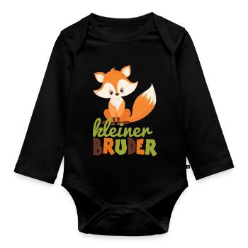 little brother fox - Organic Longsleeve Baby Bodysuit - black - Front