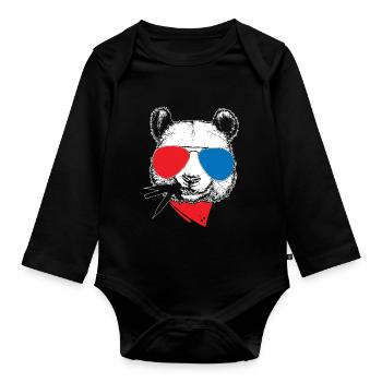 cool panda cadeau ours nature animal mignon - Body Bébé bio manches longues - noir - Devant