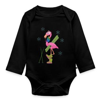 Ski d'hiver Flamingo - Body Bébé bio manches longues - noir - Devant