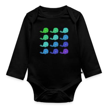 Whales pattern - Organic Longsleeve Baby Bodysuit - black - Front