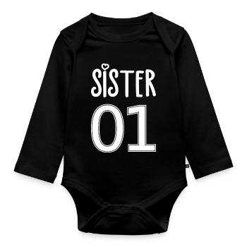 Sister Number 01 Sister - Organic Longsleeve Baby Bodysuit - black - Front