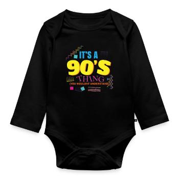 It's 90s THING - Organic Longsleeve Baby Bodysuit - black - Front