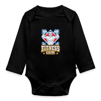fitness gym motivation power - Organic Longsleeve Baby Bodysuit - black - Front