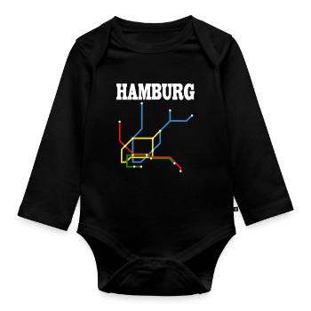 Hamburg U Bahn U-Bahn - Baby Bio-Langarm-Body - Schwarz - Vorne