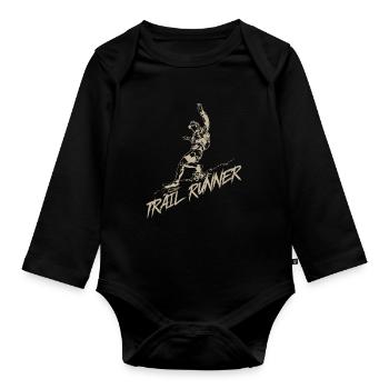 Trail runner jogging on the mountain - Organic Longsleeve Baby Bodysuit - black - Front