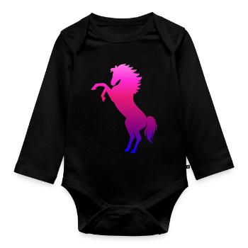 steigendes Pferd pink - Pferde Geschenk - Baby Bio-Langarm-Body - Schwarz - Vorne