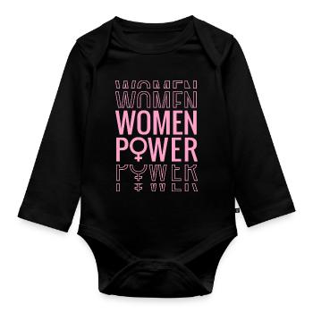 Girl Power Mädchen Frauen Power - Baby Bio-Langarm-Body - Schwarz - Vorne