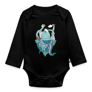 Krake - Baby Bio-Langarm-Body - Schwarz - Vorne