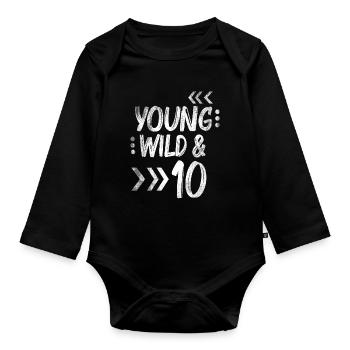 Wild Birthday Zehn Kinder Geschenk 10 Geburtstag - Baby Bio-Langarm-Body - Schwarz - Vorne