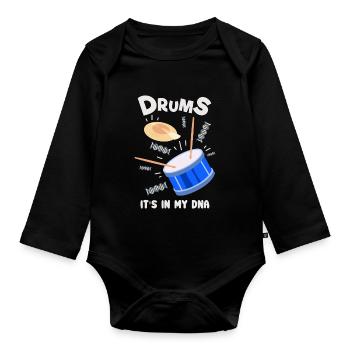 Trommler - Trommeln sind in meiner DNA - Baby Bio-Langarm-Body - Schwarz - Vorne