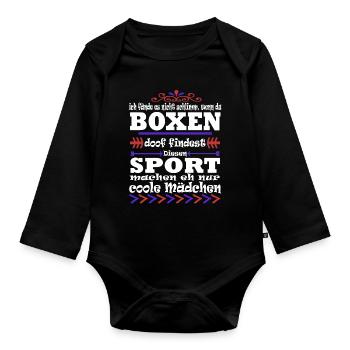 Boxen Mädchensport Hobby Geschenk Boxhandschuhe - Baby Bio-Langarm-Body - Schwarz - Vorne